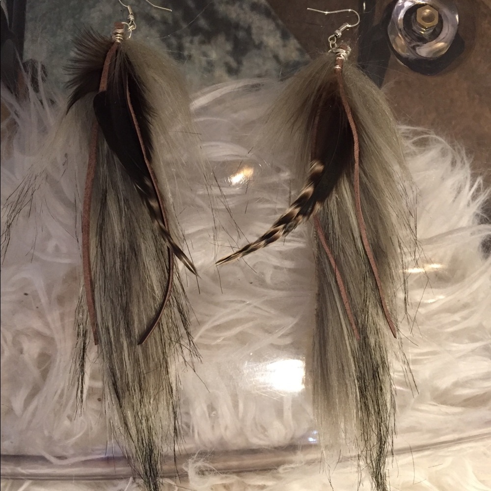 Wolf and feathered earrings